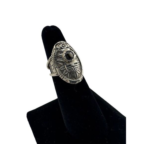 Vintage Sterling Silver 925 Stone Ring Unisex Artisan Design - Picture 1 of 11